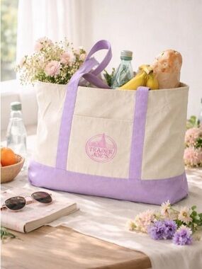NEW TRADER JOE'S Large Pastel Purple Canvas Tote Bag New Release Easter Spring